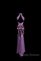 Retro Mermaid V Neckline Chiffon Grape Prom Dresses