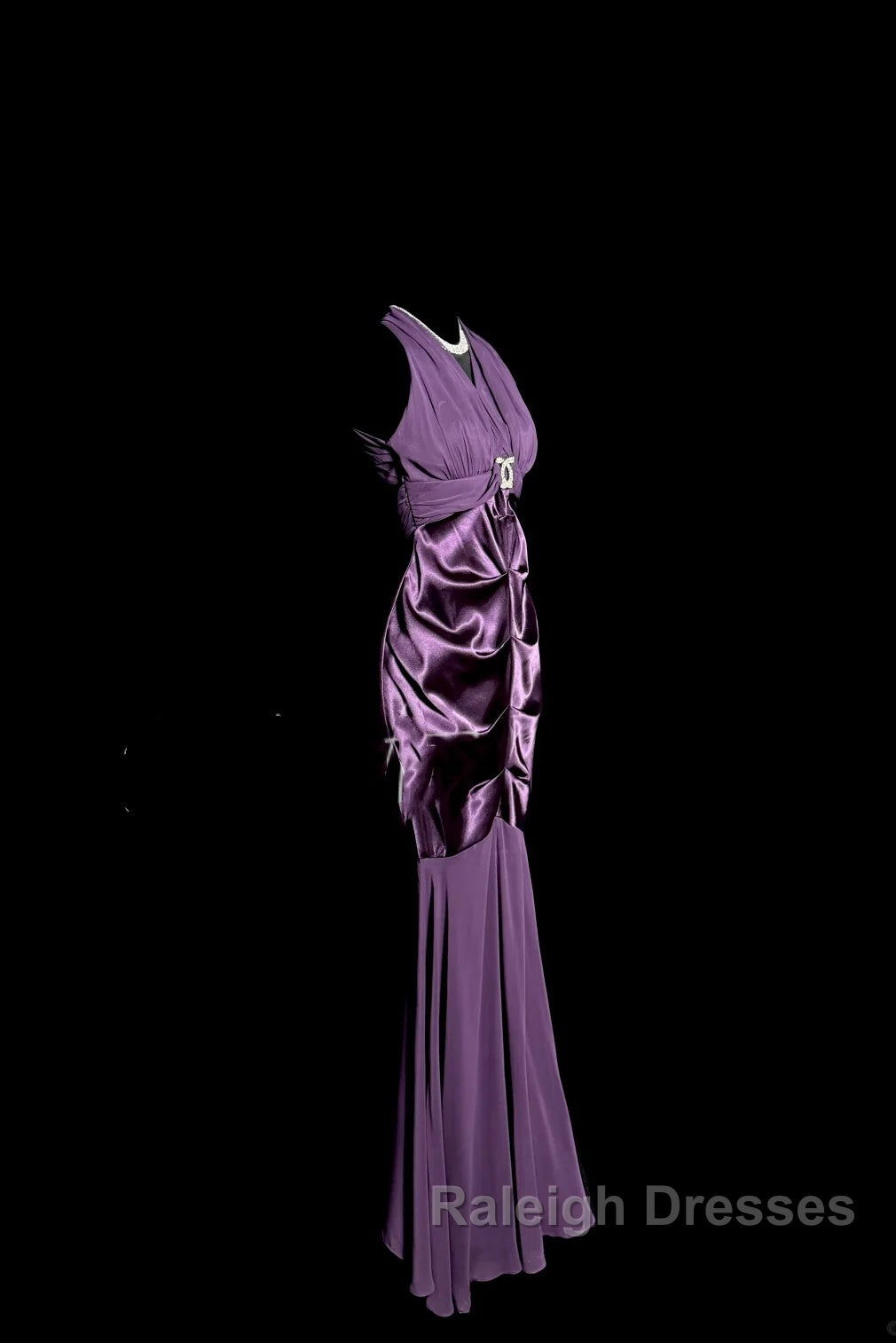 Retro Mermaid V Neckline Chiffon Grape Evening Dress Prom Dresses