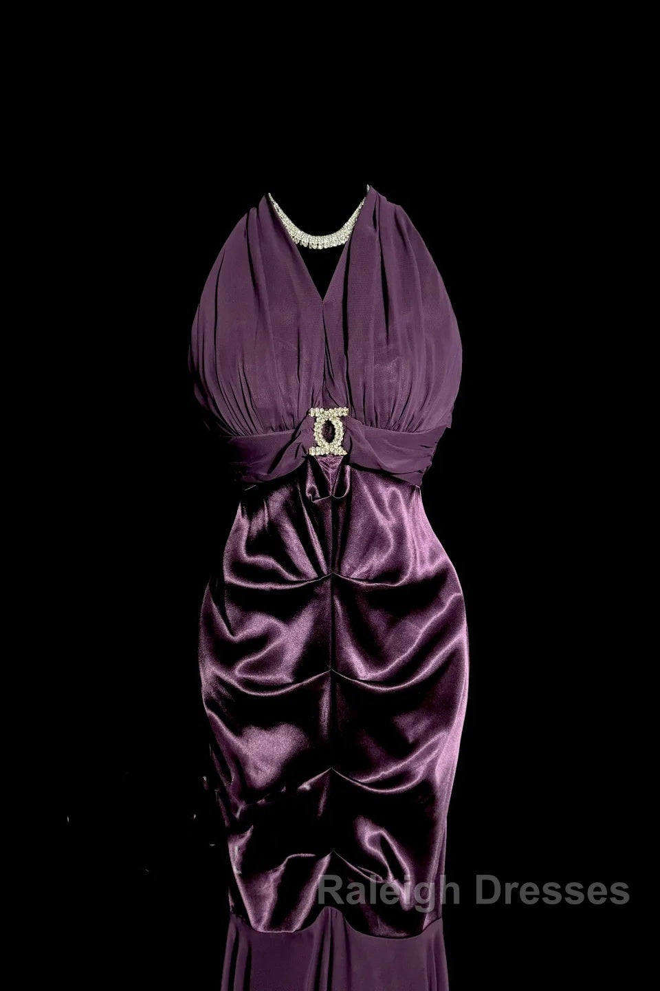 Retro Mermaid V Neckline Chiffon Grape Evening Dress Prom Dresses