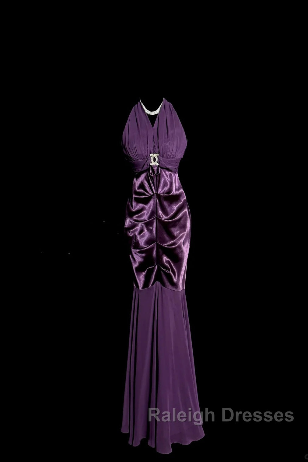Retro Mermaid V Neckline Chiffon Grape Evening Dress Prom Dresses