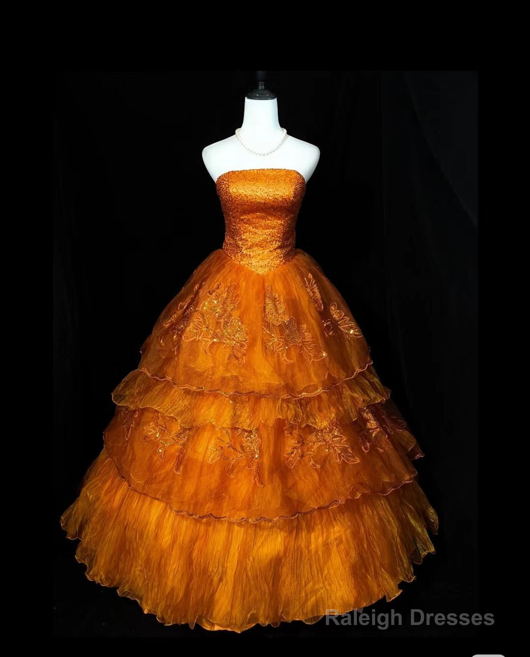 Retro Orange A-Line Strapless Tulle Sequin Prom Dresses Long Gorgeous Wedding Dresses Main image
