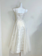 Retro Palace Ivory A-Line Square Neck Strap Jacquard Tulle Formal Prom Dress