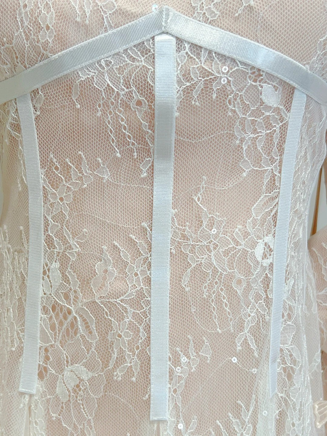 Retro Palace Nude Pink A-Line Long Lace Tulle Long Formal Prom Dress