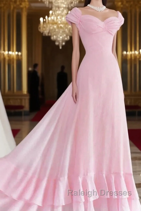 Retro Pink A Line Long Prom Dresses Pink Bridesmaid Dresses Main image