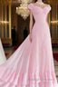 Retro Pink A Line Long Prom Dresses Pink Bridesmaid Dresses
