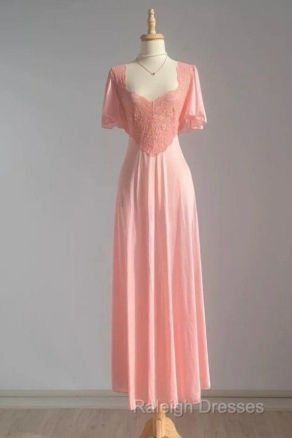 Retro Pink Long Bridesmaid Dress Lace Prom Dresses Secondary image