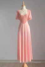 Retro Pink Long Bridesmaid Dresses Lace Prom Dress