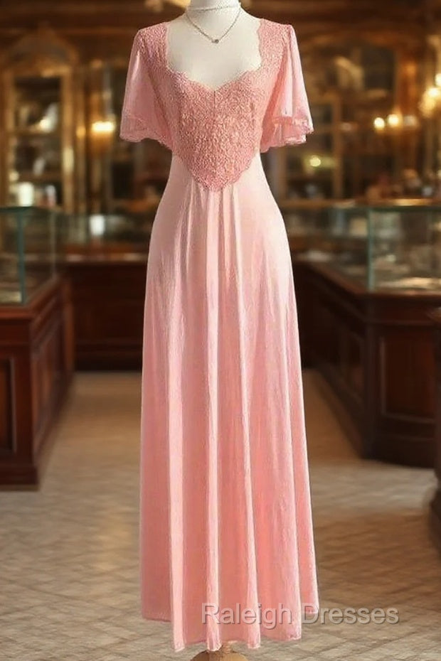 Retro Pink Long Bridesmaid Dress Lace Prom Dresses