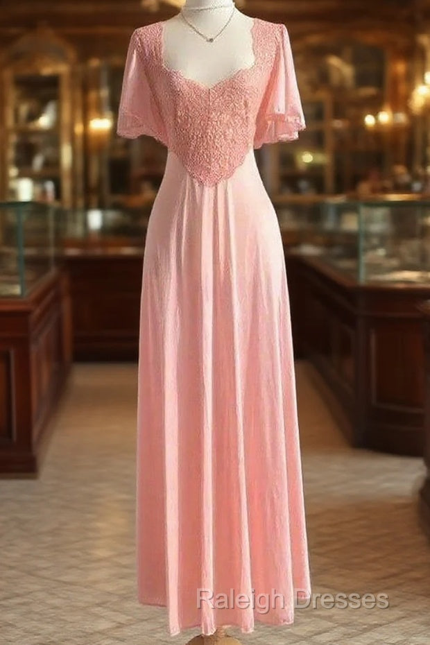 Retro Pink Long Bridesmaid Dresses Lace Prom Dress Main image