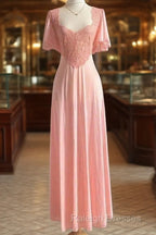 Retro Pink Long Bridesmaid Dresses Lace Prom Dress