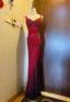 Retro Red And Black Gradient Mermaid V-Neck Halter Top Beaded Chiffon Long Formal Prom Dress