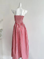 Retro Red And White Plaid A-Line Bow Strap Long Formal Prom Dress 17Th Birthday Dress