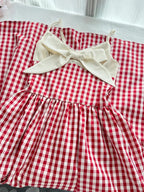 Retro Red And White Plaid A-Line Bow Strap Long Formal Prom Dress 17Th Birthday Dress
