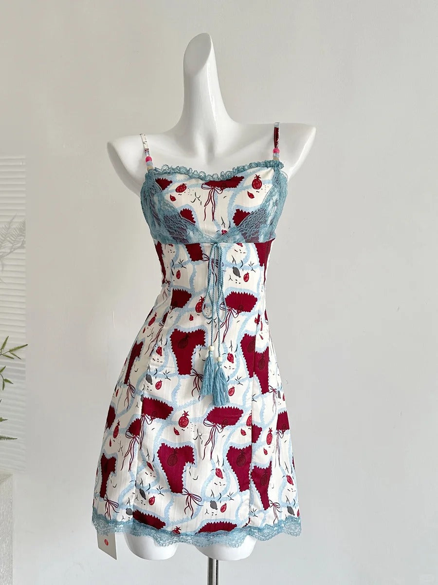 Retro Red White And Blue Contrast Print Slim Fit Mini Birthday Dress Homecoming Dress Main image