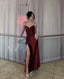 Retro Sheath Spaghetti Straps Burgundy Satin Long Prom Dresses Prom Dress