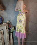 Retro Yellow-Based Purple Floral Mermaid Spaghetti Strap V-Neck Chiffon Formal Prom Dress