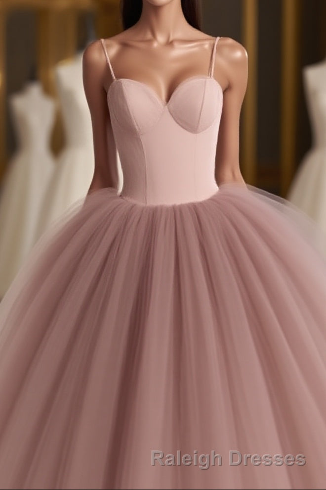 Dusty Rose A-Line Tulle Floor Length Spaghetti Straps Sweetheart Evening Party Dresses Prom Dresses Main image