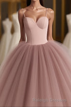 Dusty Rose A-Line Tulle Floor Length Spaghetti Straps Sweetheart Evening Party Dresses Prom Dresses