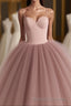 Dusty Rose A-Line Tulle Floor Length Spaghetti Straps Sweetheart Evening Party Dresses Prom Dresses