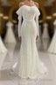 Ivory Mermaid Sequined Prom Dress with Long Sleeves, Sparkly Long Party Dresses