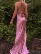 Sexy Mermaid Cowl Neck Spaghetti Straps White Silk Prom Dresses