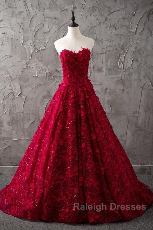 Romantic Burgundy Lace Embroidery Sweetheart Wedding Dresses Princess Secondary image