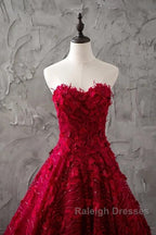 Romantic Burgundy Lace Embroidery Sweetheart Wedding Dresses Princess