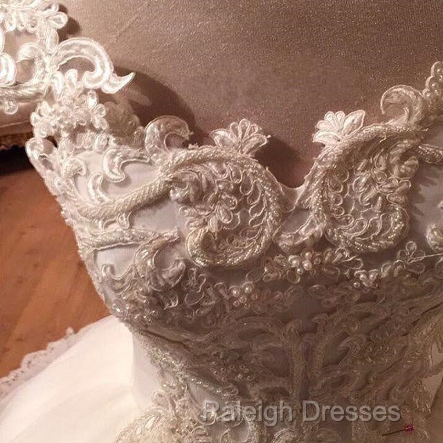 Romantic Lace Pearl Beaded Sweetheart Wedding Dress Ball Gowns