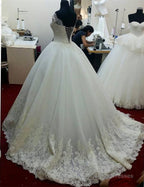 Romantic Lace V-Neck Off The Shoulder Ball Gowns Wedding Dress