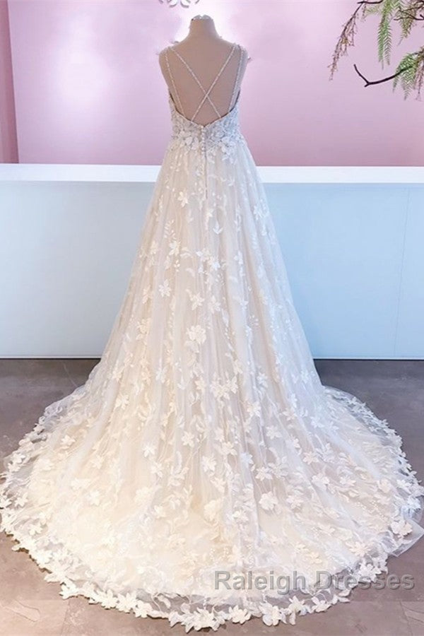 Romantic Long A Line Sweetheart Appliques Lace Tulle Wedding Dresses Secondary image