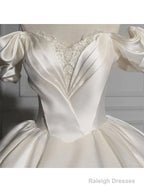 Romantic Off Shoulder Ball Gown Satin Wedding Dress,