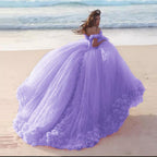 Romantic Poofy Pink Floral Wedding Dress Off The Shoulder Ball Gowns Quinceanera Dresses