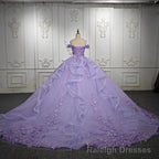 Romantic Quinceanera Dresses Sleeveless Beading Prom Dresses with 3D Flower Appliques