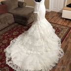 Romantic Sweetheart Bodice Corset Lace Mermaid Wedding Dress With Ruffles Skirt