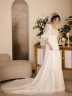 Romantic Wedding Gowns Bridal Dresses A-Line Square Neck Satin Wedding Dresses Ivory Wedding Dress Modest Wedding Gown