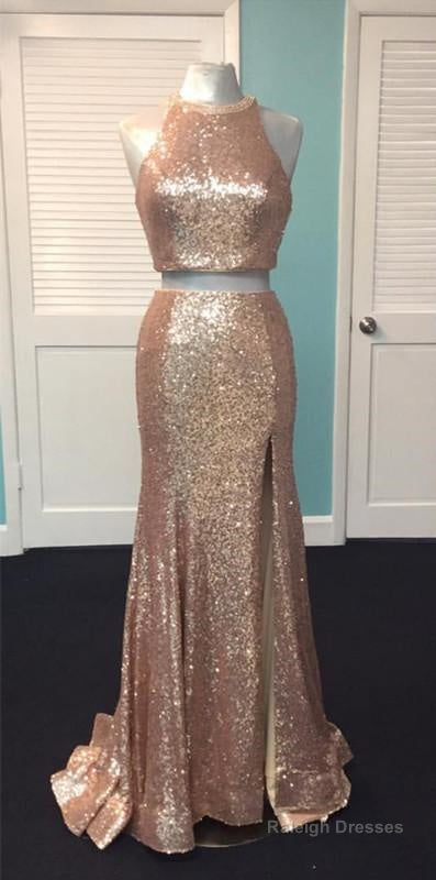Rose Gold Sequin Two Piece Prom Dress Mermaid Prom Gown Secondary image