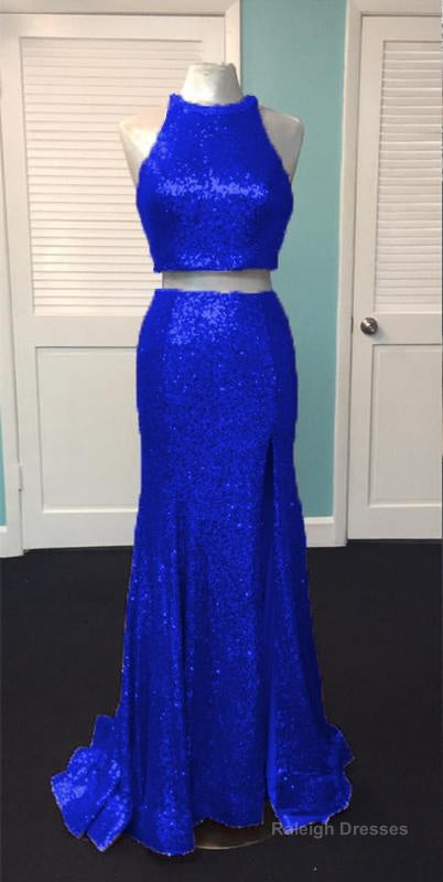 Rose Gold Sequin Two Piece Prom Dress Mermaid Prom Gown