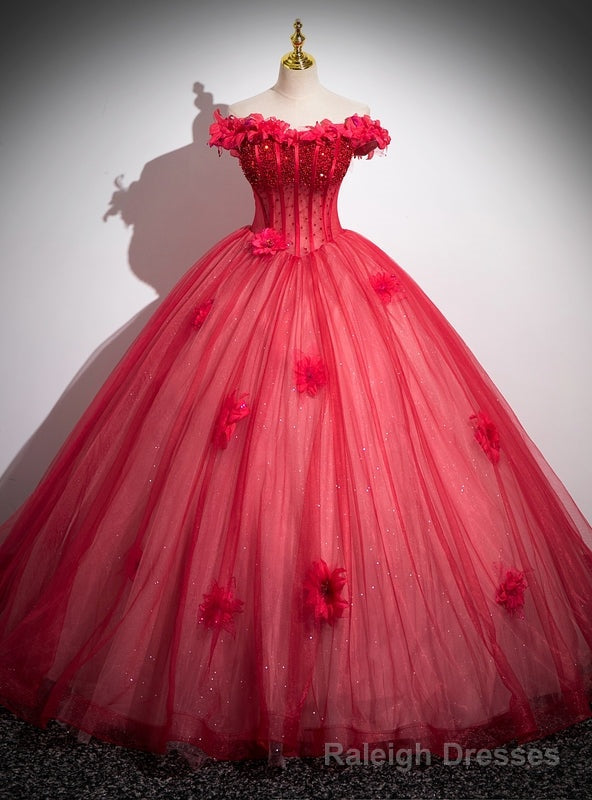 Rose Red Ball Gown Tulle Beading Quinceanera Dress Main image