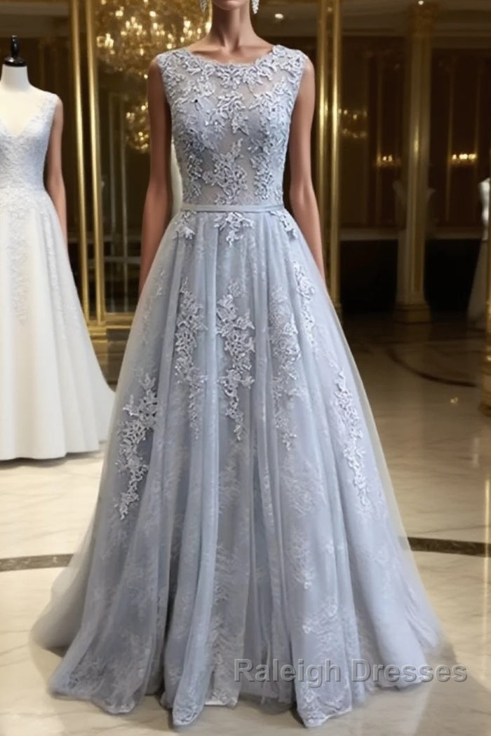 Round Neck Appliques Vintage Tulle Lace Prom Dress Bridesmaid Dress