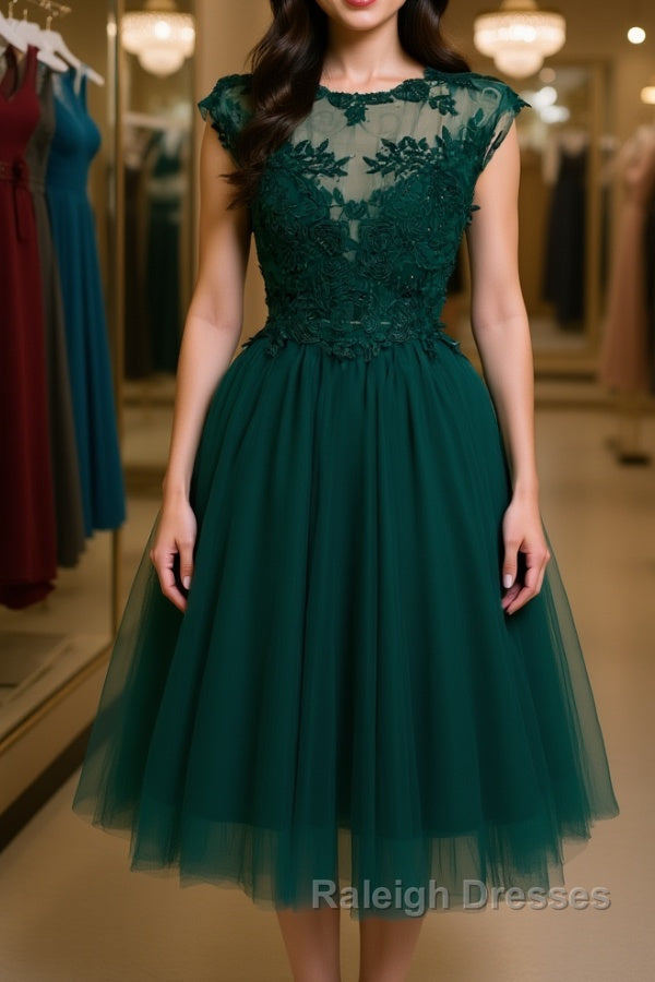 Round Neck Beaded Green Lace Short Prom Homecoming Dress, Short Green Lace Formal Graduation Evening Dress Main image