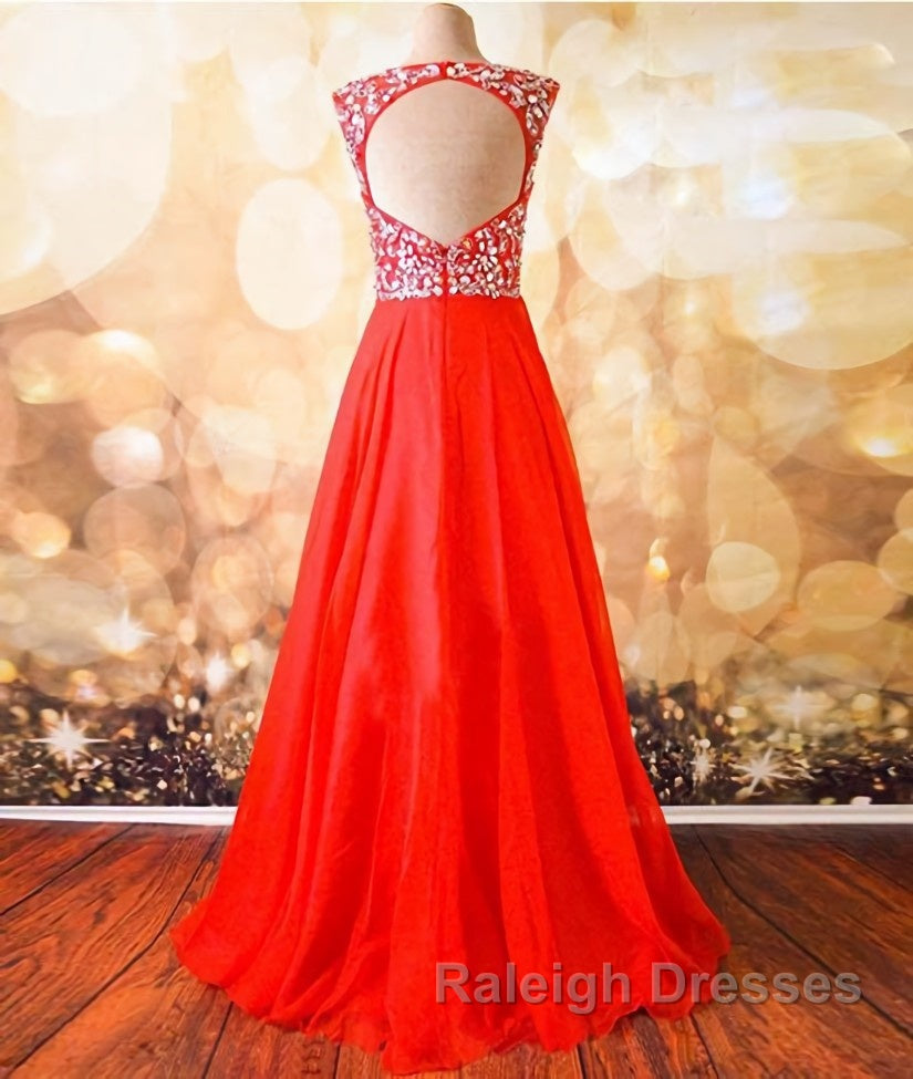 Round Neck Beaded Red Prom Dresses, Red Formal Dresses, Red Evening Dresses Secondary image