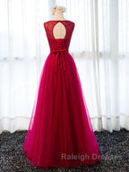 Round Neck Burgundy Beaded Prom Dress Wine Red Beaded Prom Bridesmaid Dress