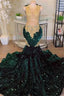 Round Neck Dark Green Mermaid Court Train Sleeveless Prom Dresses