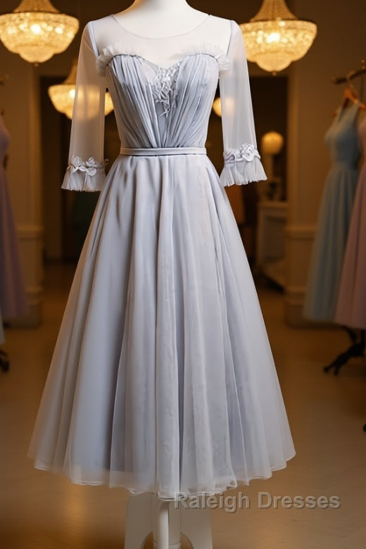 Round Neck Long Sleeves Blue Prom Dress Long Sleeves Blue Prom Bridesmaid Prom Dress Main image