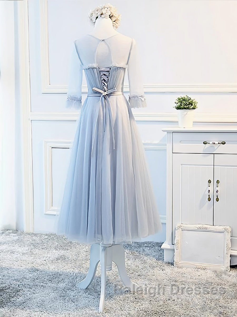 Round Neck Long Sleeves Blue Prom Dresses, Long Sleeves Blue Formal Bridesmaid Evening Dresses Secondary image