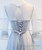 Round Neck Long Sleeves Blue Prom Dress Long Sleeves Blue Prom Bridesmaid Prom Dress