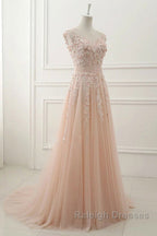 Round Neck Pink Lace Prom Dress Pink Lace Prom Dress