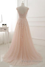 Round Neck Pink Lace Prom Dress Pink Lace Prom Dress