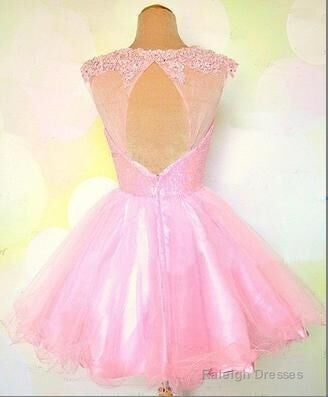 Round Neck Pink Short Lace Prom Dresses Pink Lace Homecoming/Bridesmaid/Graduation Dresses