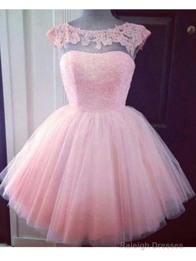 Round Neck Pink Short Lace Prom Dress, Pink Lace Homecoming/Bridesmaid/Graduation Dress